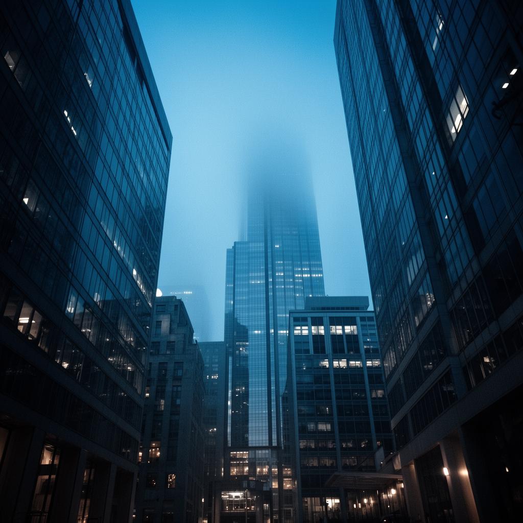 Interior arquitectónico de banca privada — mármol y luz fría